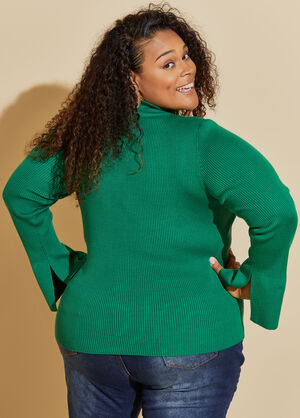 Bell Sleeved Cutout Sweater, Abundant Green image number 1