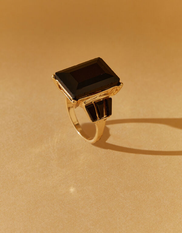 Oversized Emerald Cut Crystal Ring, Black image number 0