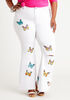 Embroidered Distressed Flare Jeans, White image number 0