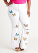 Embroidered Distressed Flare Jeans, White image number 0