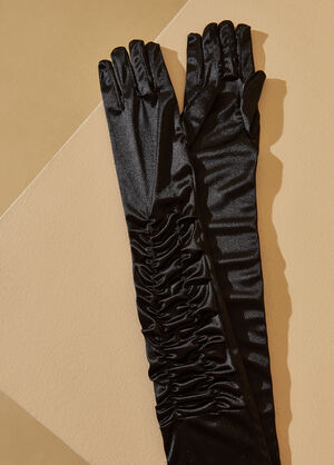 Ruched Satin Gloves, Black image number 0