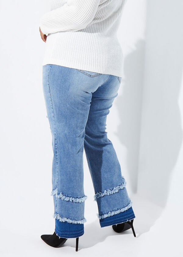 Distressed Two Tone Flared Jeans, Denim image number 2