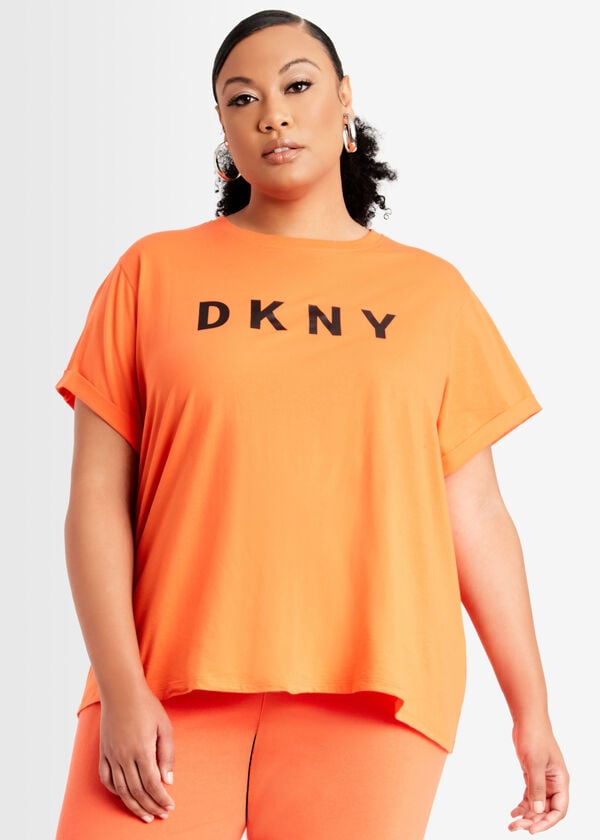 Plus Size DKNY Sport Logo Knotted Boxy Tee Knit Joggers Active Set image number 0
