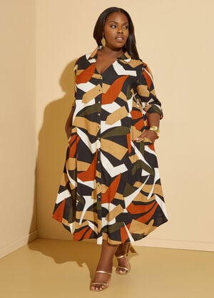 Abstract Print Midaxi Shirtdress, Multi image number 0