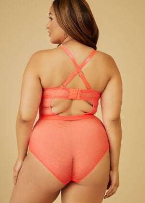 Cutout Mesh And Lace Bodysuit, Coral image number 1