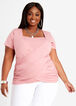 Plus Size Stretch Knit Lightweight Ruched Mock Wrap Short Sleeves Top image number 0