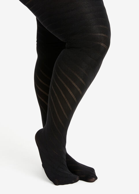 Trendy Plus Size Geo Spiral Opaque Control Top Footed Tights image number 0