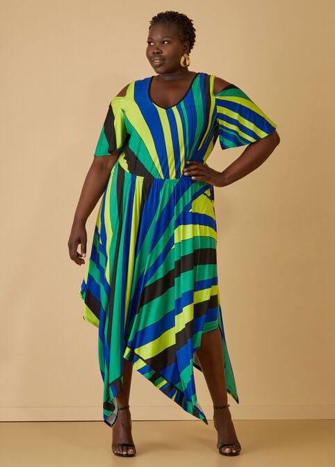 Cold Shoulder Striped Maxi Dress, Jelly Bean image number 0