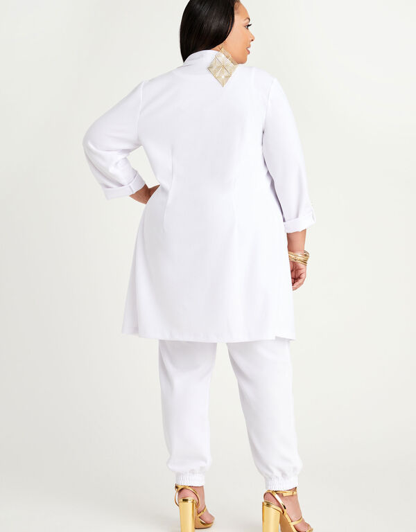 Ruched Sleeve Long Open Blazer, White image number 1