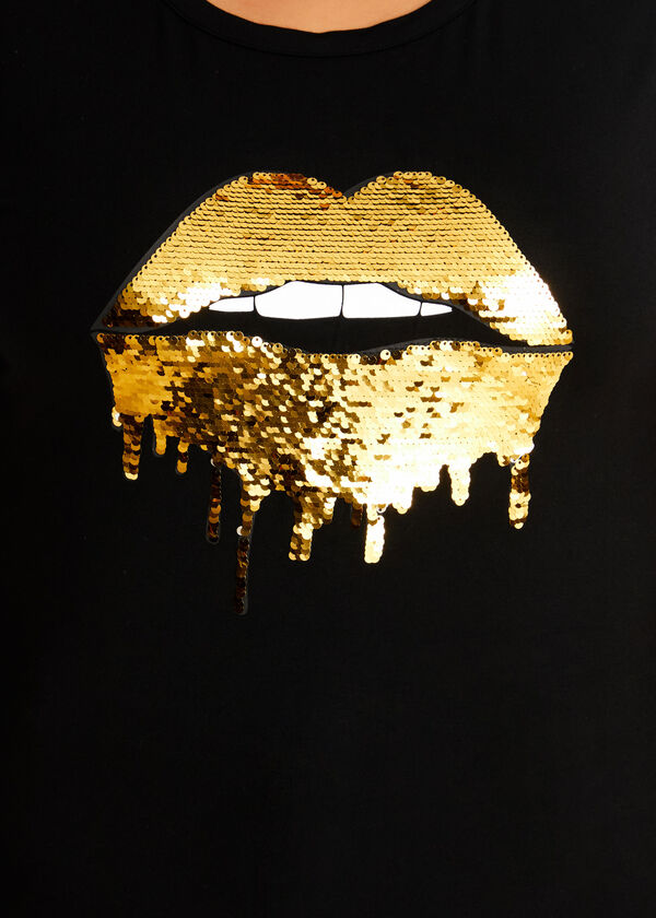 Sequin Dripping Lip Athletic Tee, Black image number 1