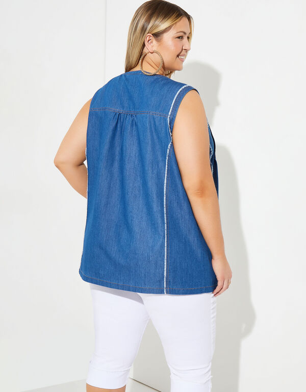 Pintucked Chambray Top, Denim image number 1