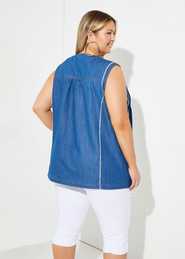 Pintucked Chambray Top, Denim image number 1