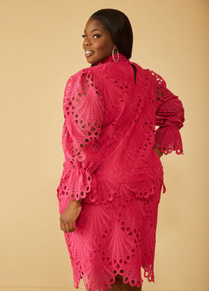 Puff Sleeved Lace Top, Pink Peacock image number 1