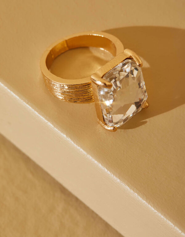 Emerald Cut Crystal Ring, Gold image number 0