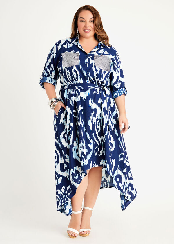 Flowy Summer Plus Size Shirt Dress Plus Size Sequin Pocket Dress image number 0