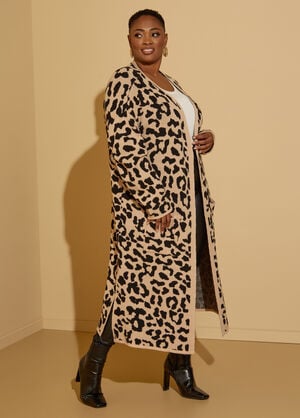 Leopard Open Front Duster, Tan image number 0