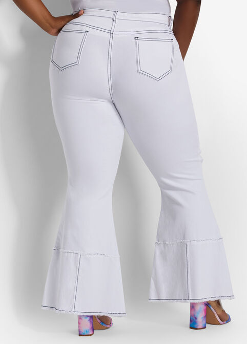 White Distressed Flare Jean, White image number 1
