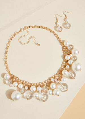 Bead And Faux Pearl Necklace Set, Gold image number 1