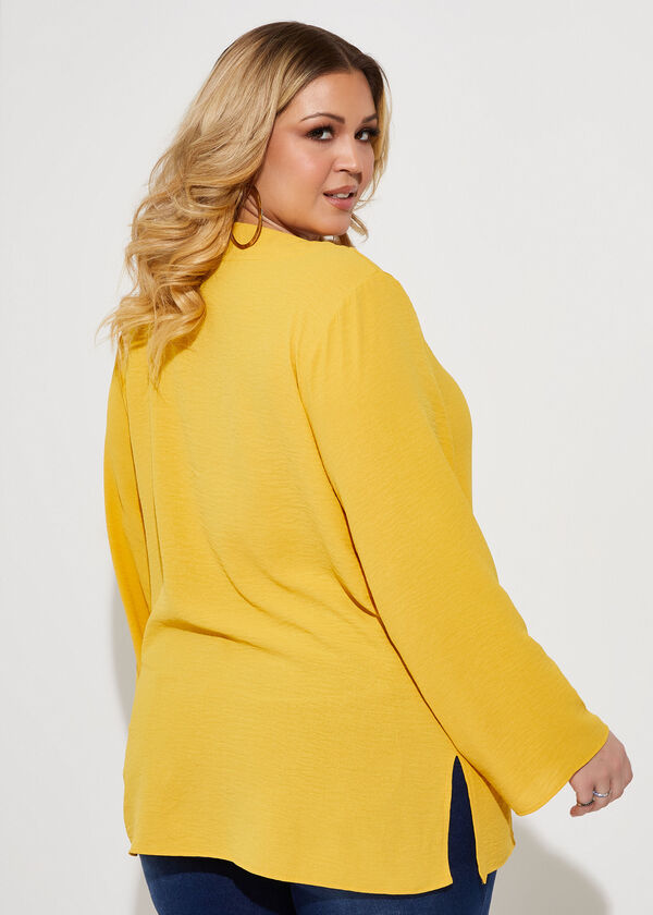 V Neck Woven Shirt, Yellow image number 1