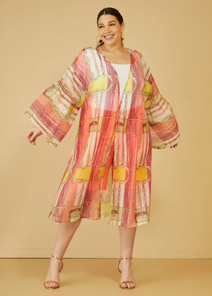 Printed Chiffon Kimono, Pink image number 0