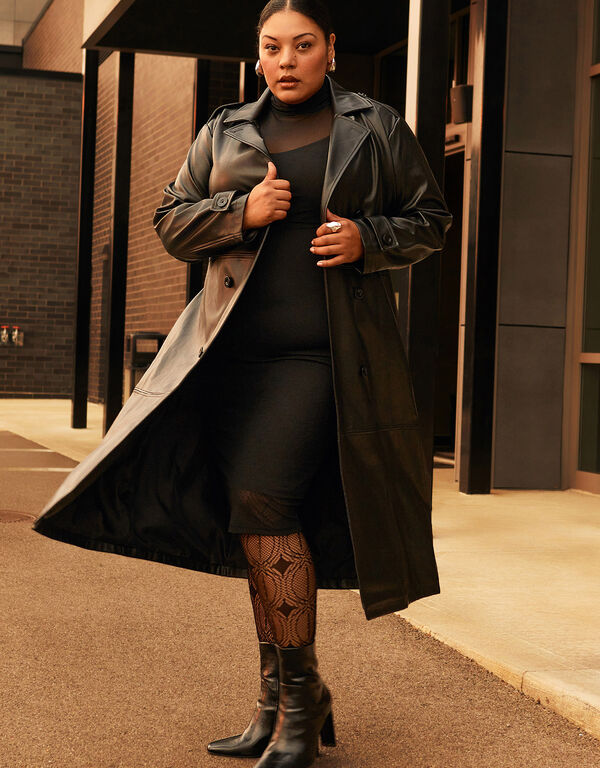 Faux Leather Trench Coat, Black image number 0
