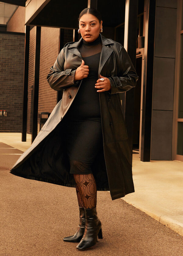 Faux Leather Trench Coat, Black image number 0