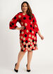 Dot Colorblock Flare Sleeve Dress, Red image number 0