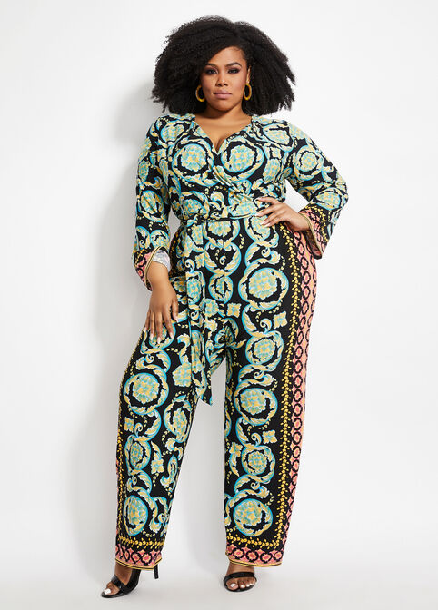 Tall Belted Status Wrap Jumpsuit, Multi image number 0