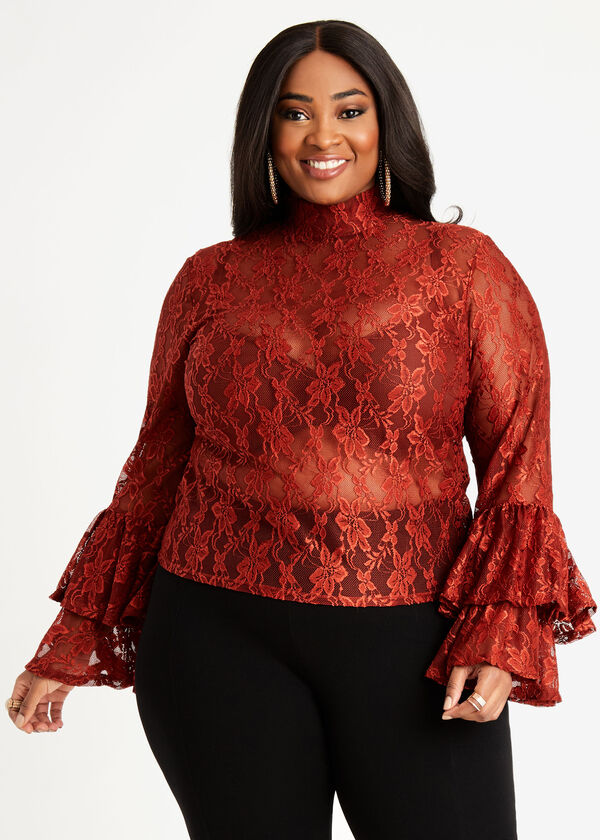 Plus Size Lace Tops Plus Size Flare Sleeve Tops Plus Size Ruffle Tops image number 0