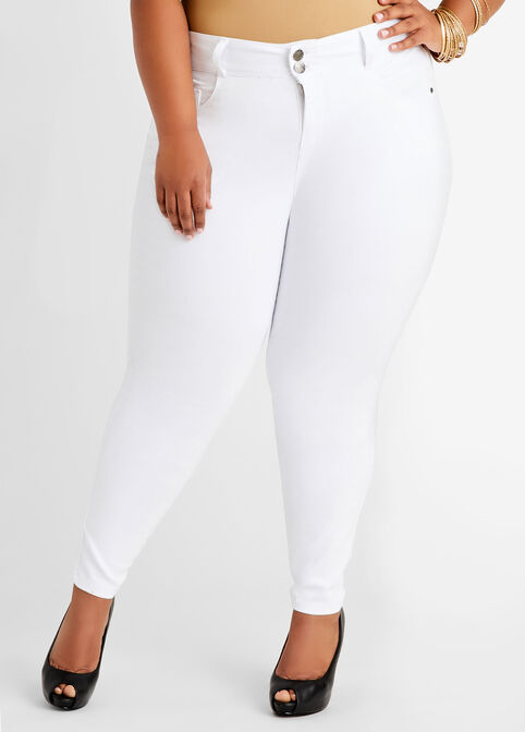 2 Button Bum Lift Skinny Jean, White image number 0