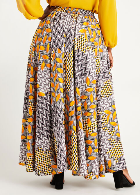 Belted Geo Button Maxi Skirt, Nugget Gold image number 1