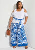Printed Cotton Wide Leg Pants, White image number 2