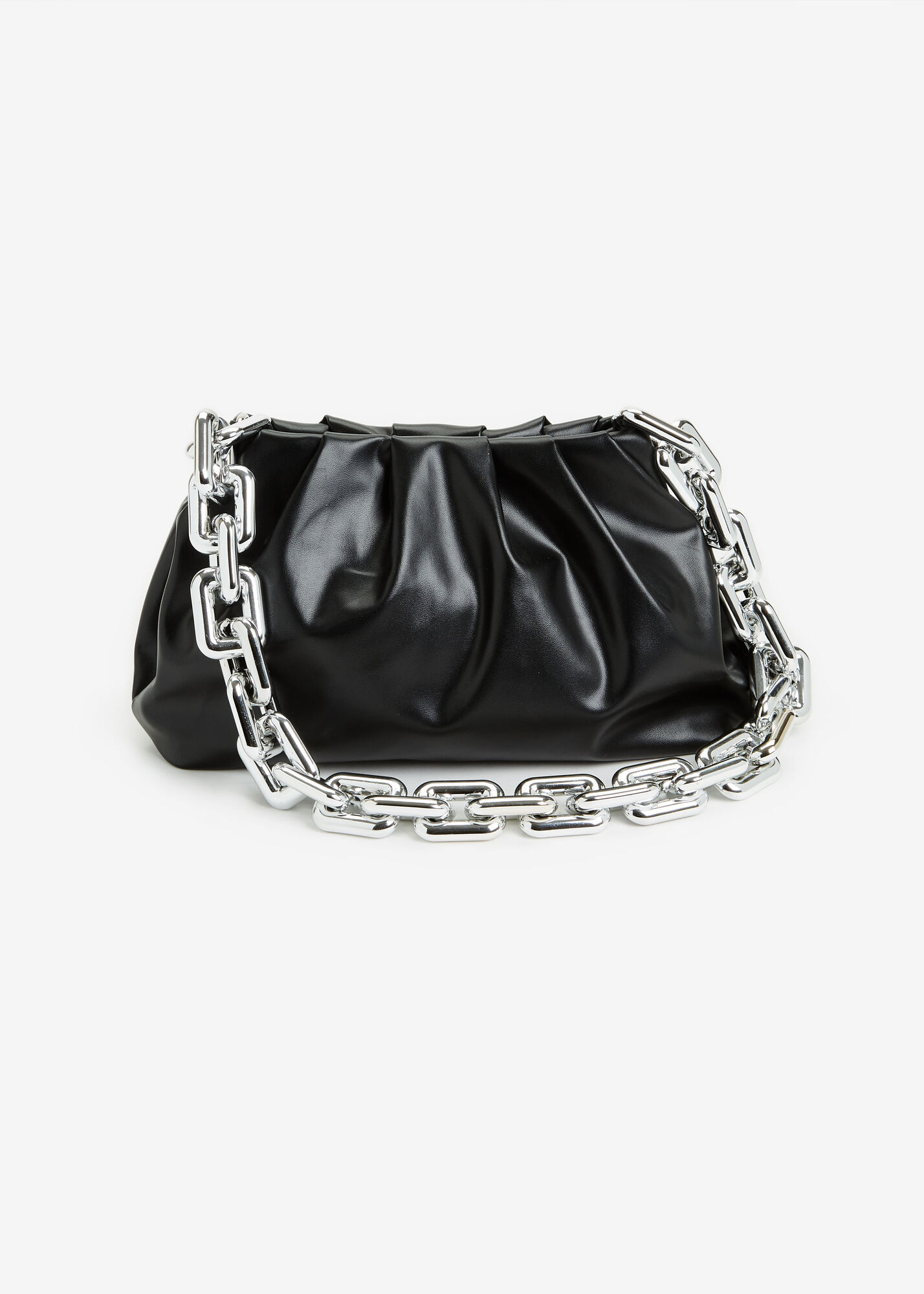 Faux Leather Chain Baguette Bag