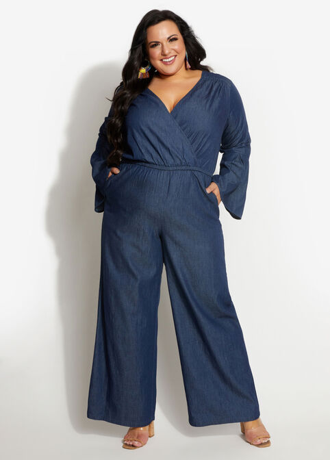Tall Chambray Wide Leg Jumpsuit, Indigo image number 0