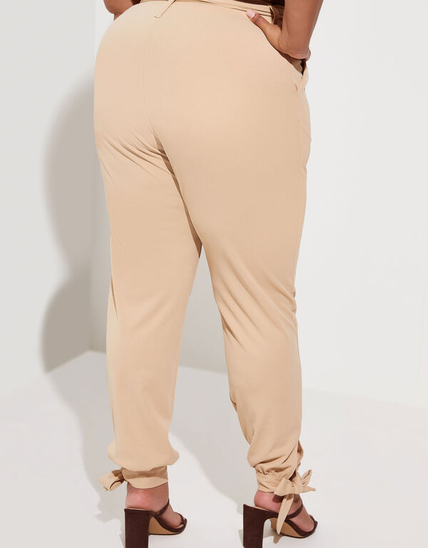 Knotted Stretch Crepe Joggers, Tan image number 1