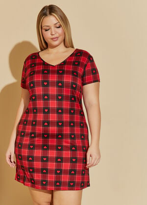 Cozy Couture Plaid Sleepshirt, Red image number 0