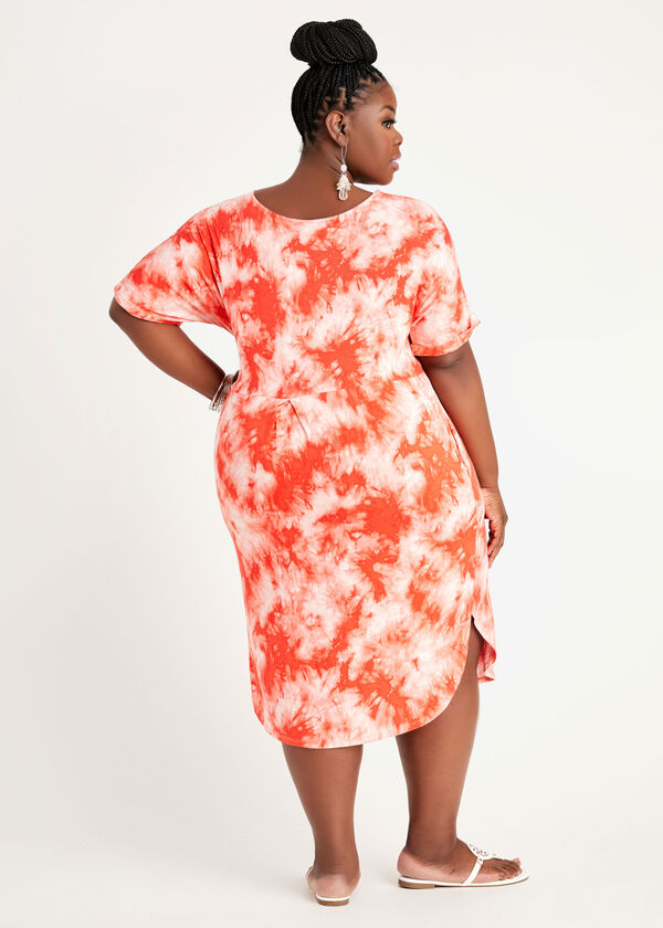 Tie Dye Jersey Shirt Dress, LIVING CORAL image number 1