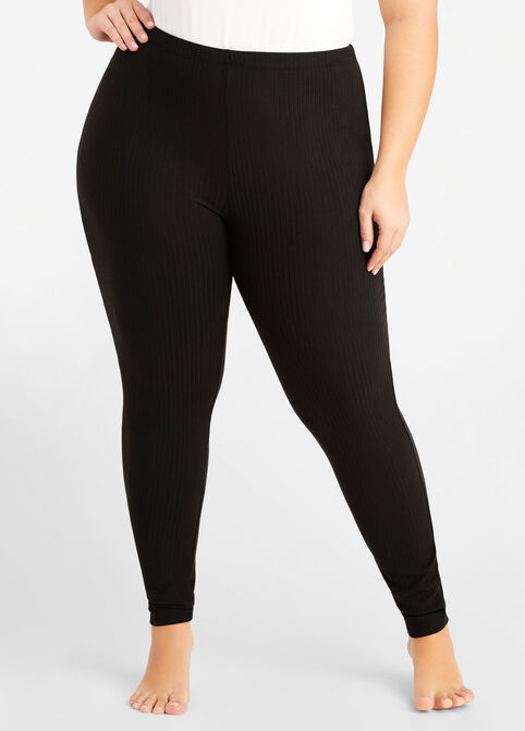 Cozy Lounge Ribbed Leggings, Black Combo image number 0