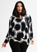 Abstract Mock Neck Keyhole Top, Black White image number 0