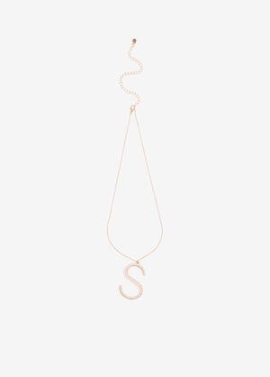 Pave Crystal S Initial Necklace, Gold image number 1