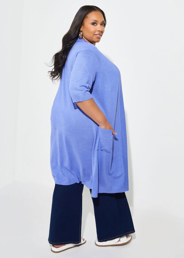 Short Sleeved Knit Duster, Very Peri image number 1