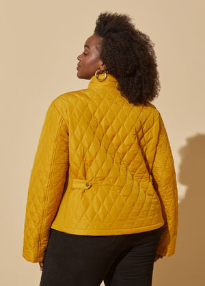 Knit Paneled Quilted Coat, Nugget Gold image number 1