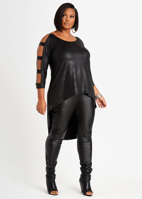 Animal Faux Leather Cutout Top, Black image number 0