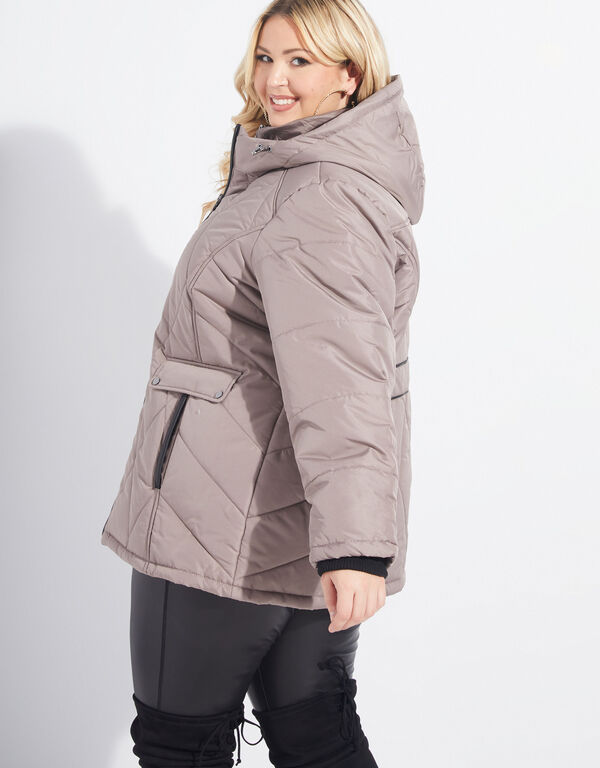 Quilted Hooded Puffer Coat, Tan image number 1