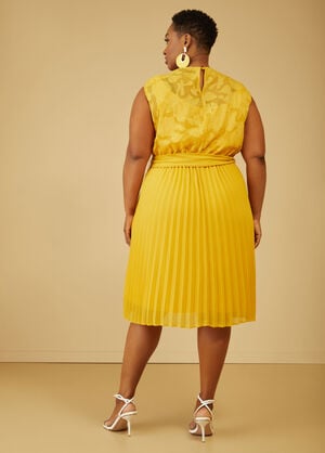 Floral Pleated A Line Dress, Maize image number 1
