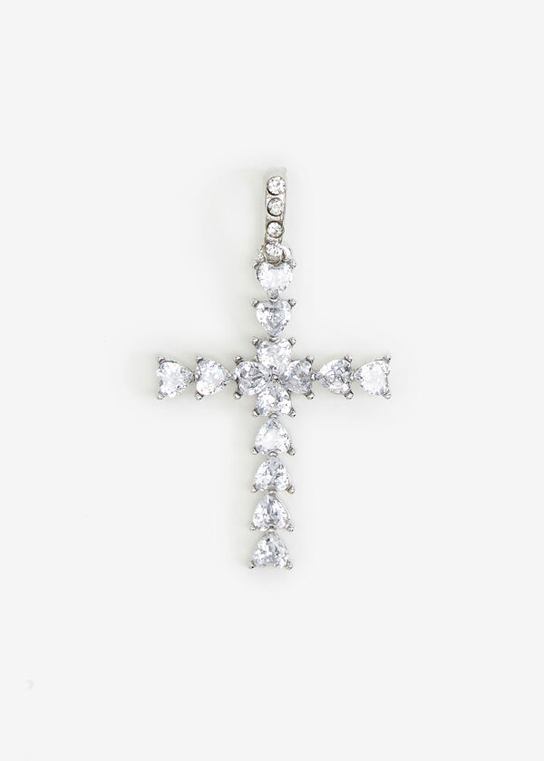 Silver Pave Cross Charm, Silver image number 0