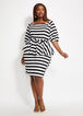 Belted Striped Peplum Dress, Black White image number 0
