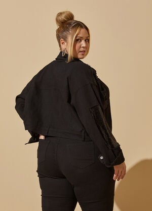Sequin Embellished Denim Jacket, Black image number 1