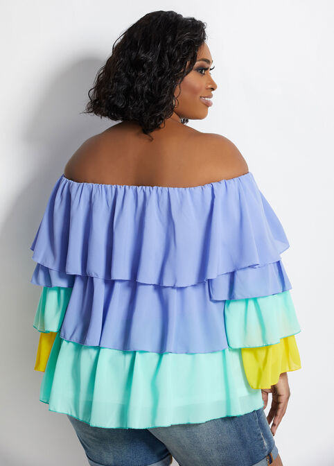Tier Ruffle Off-The-Shoulder Top, Grapemist image number 1