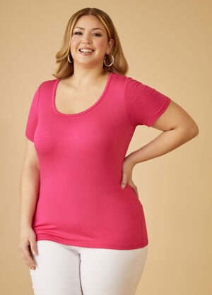 Basic Scoop Neck Jersey Tee, Pink Peacock image number 0